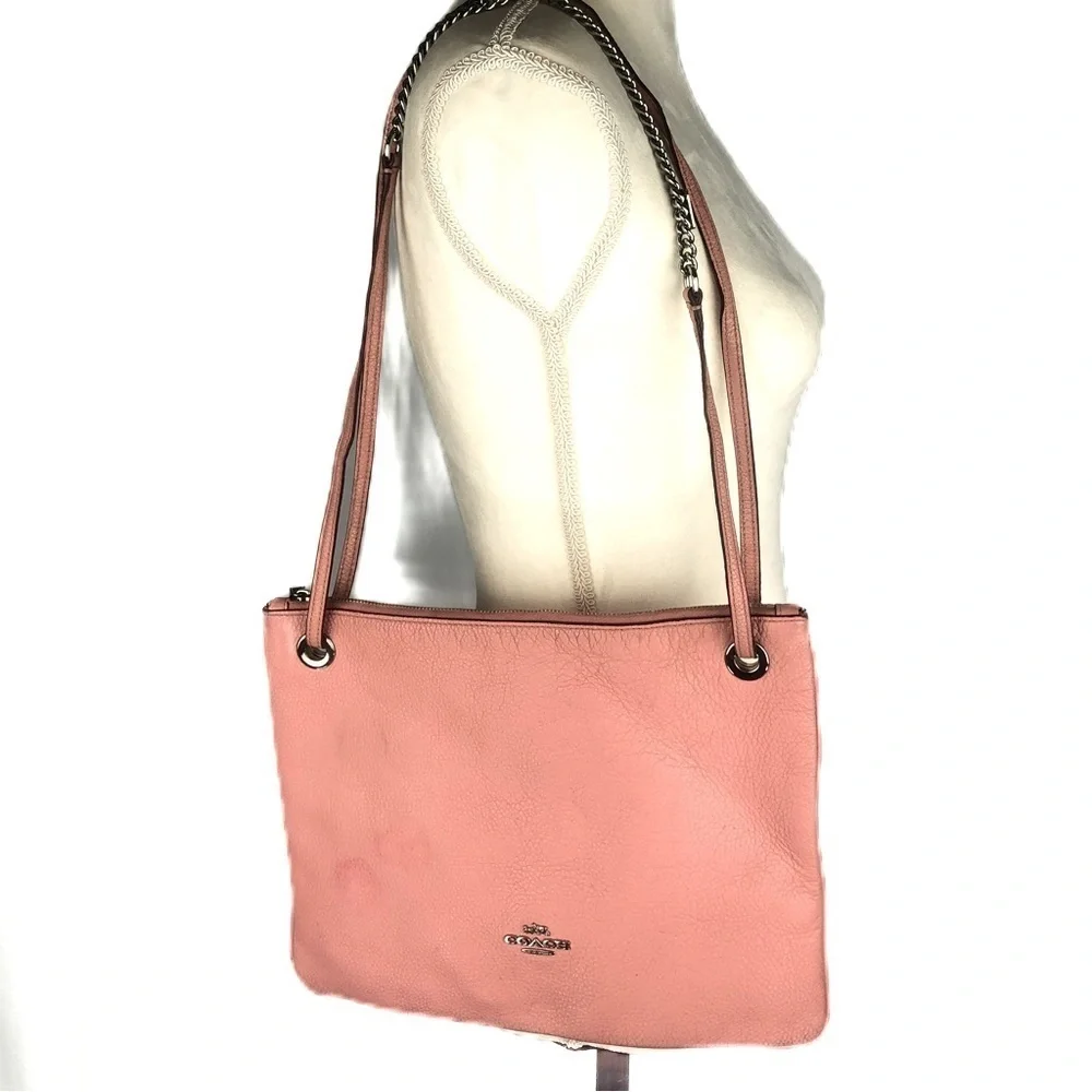 Coach Pebbled Convertible crossbody shoulder bag silver pink F52901